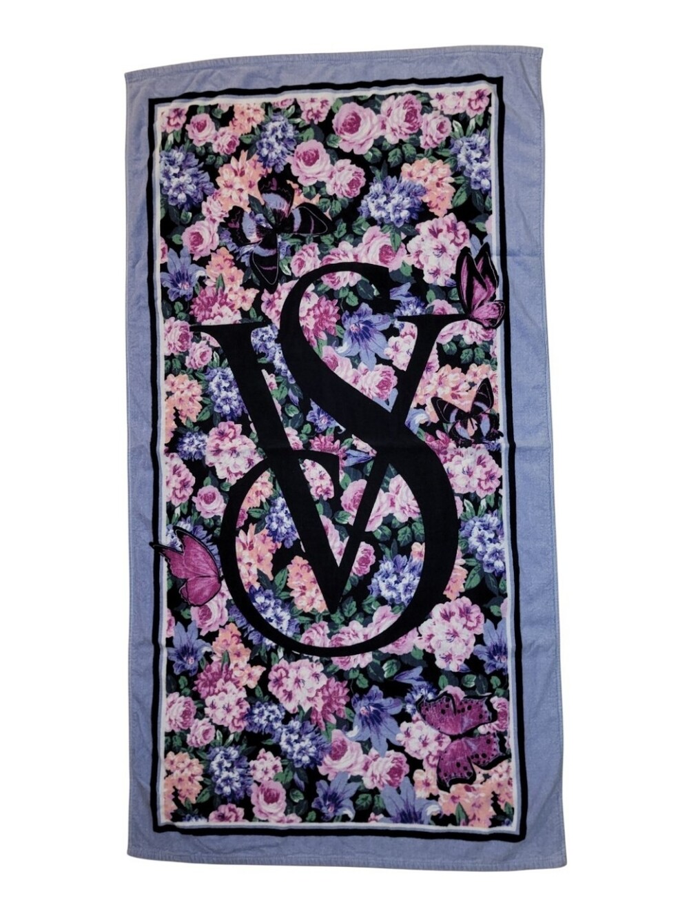 Victoria's Secret Purple Floral Butterfly Terry Beach Towel